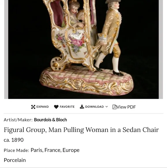 Bourdois & Bloch Antique Porcelain Lady in a Sedan Chair 7" - Picture 11 of 12